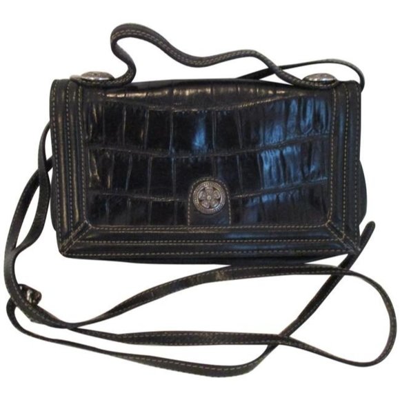 *Brighton Black Patent Croc 2-Way Messenger Bag